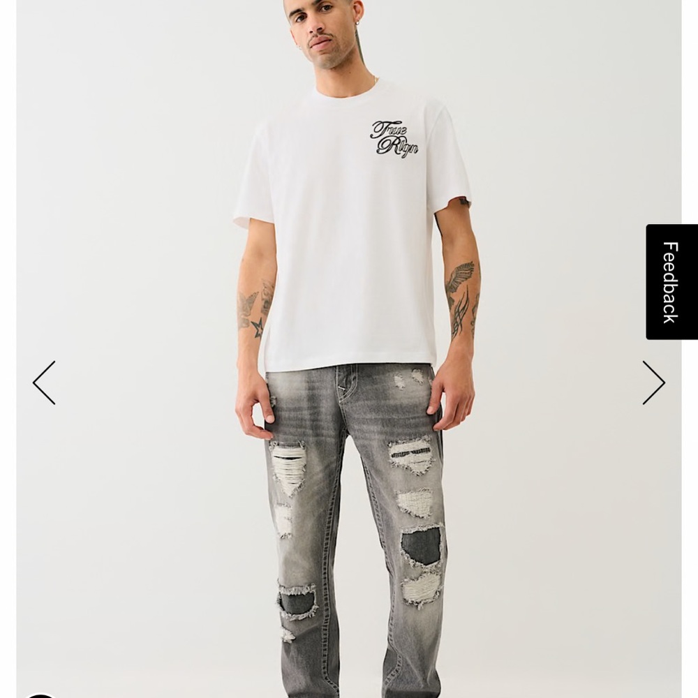 True Religion Gray Relaxed Fit Jeans with Patchwork